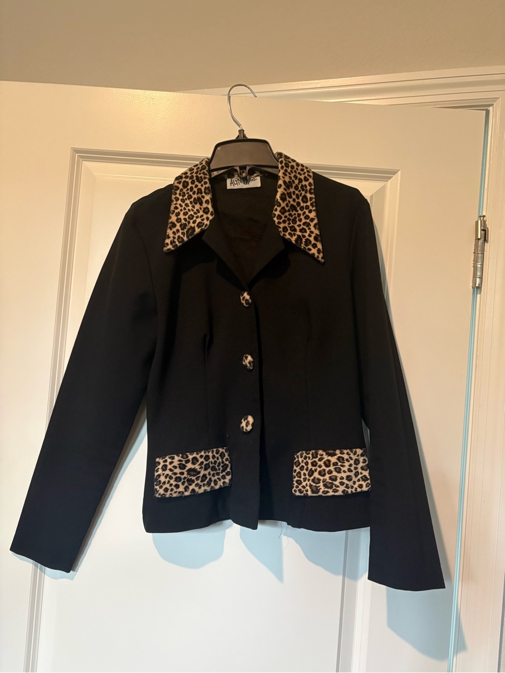 Alyn Paige Black Blazer with Leopard-Print Trim